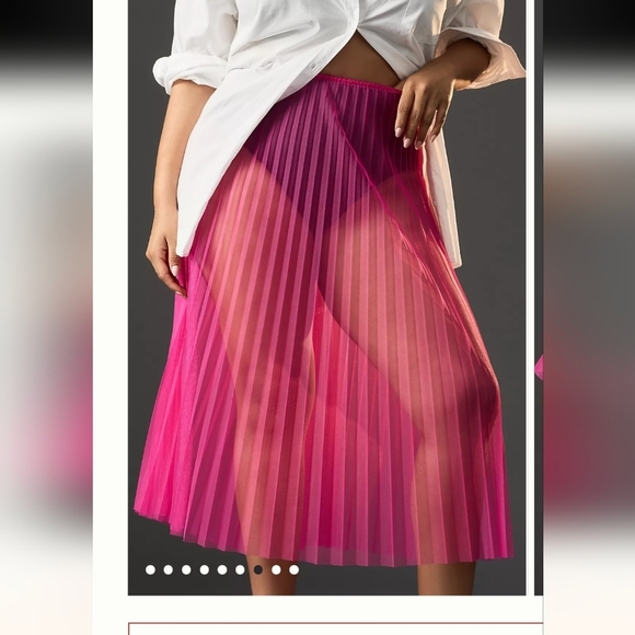 NWT Anthropologie Sunburst sheer Pink Pleated Midi Skirt Sz LP fits XL/1x - Picture 9 of 14